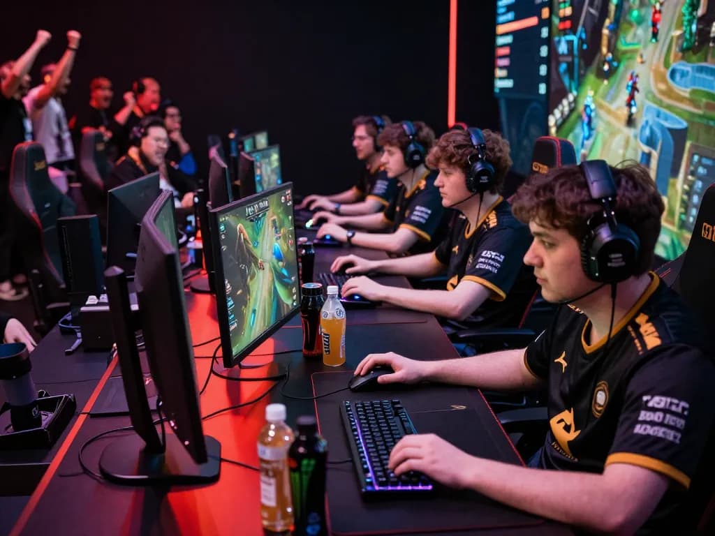 Exciting esports scene featuring Onbet LOL players in an intense League of Legends match.