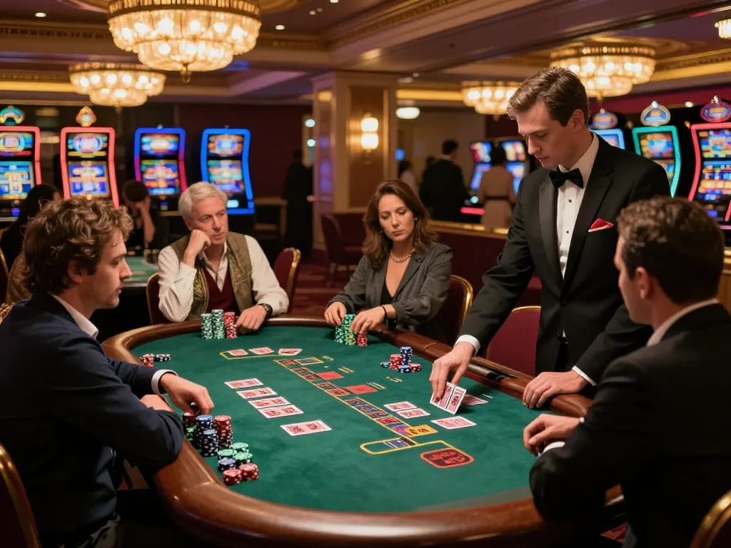 Players enjoy a strategic game of blackjack at qq8827 casino, showcasing high-stakes action.