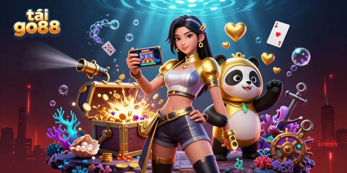 Tải go88 - Envision the excitement of casino gaming with a stylish character and vibrant elements.