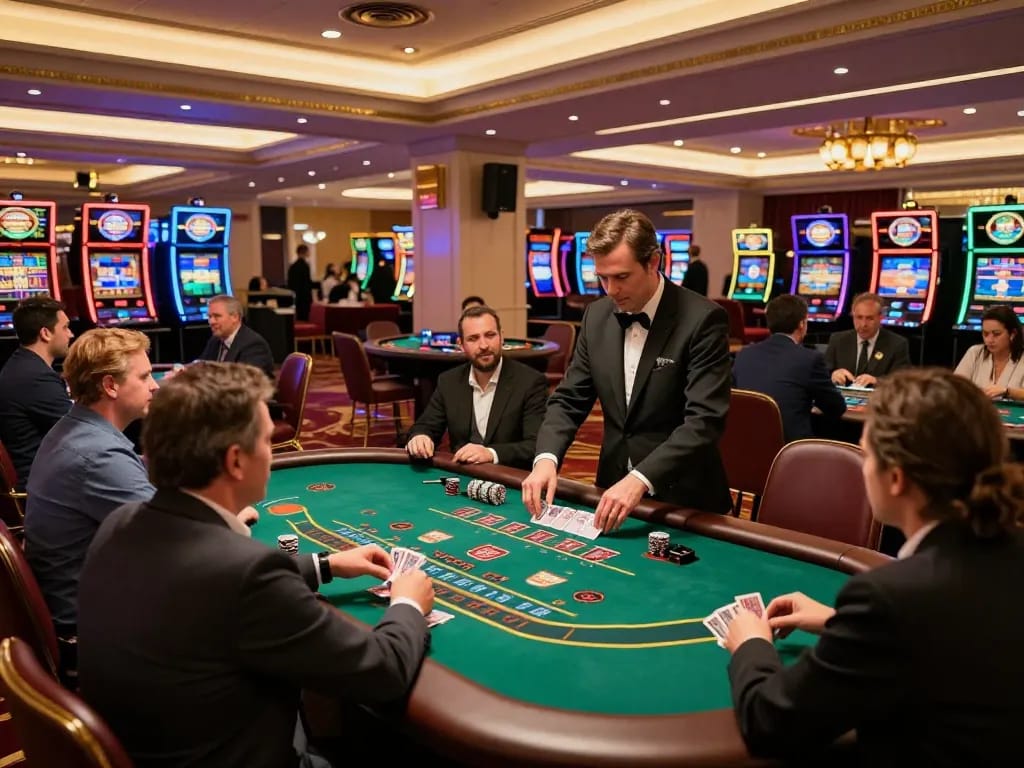 33WIN players engaging in high-stakes blackjack at an upscale casino table with dynamic action and lighting.
