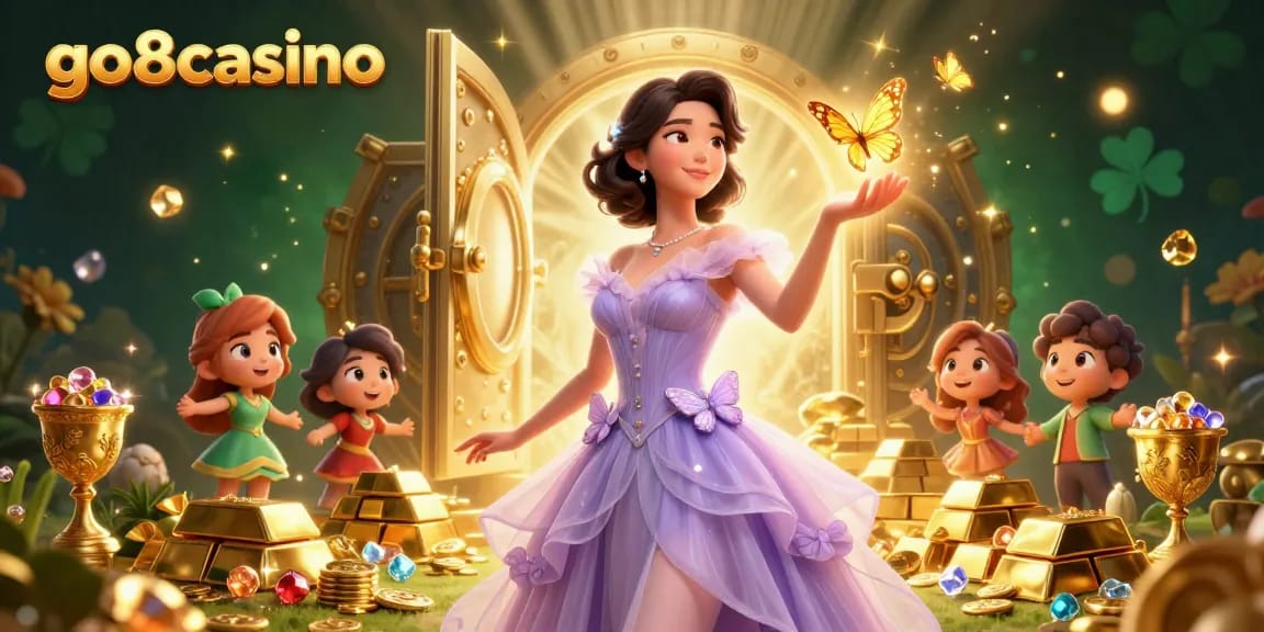 Engage with exciting games and winnings at go8casino, showcasing a stunning scene filled with treasures and adventure.