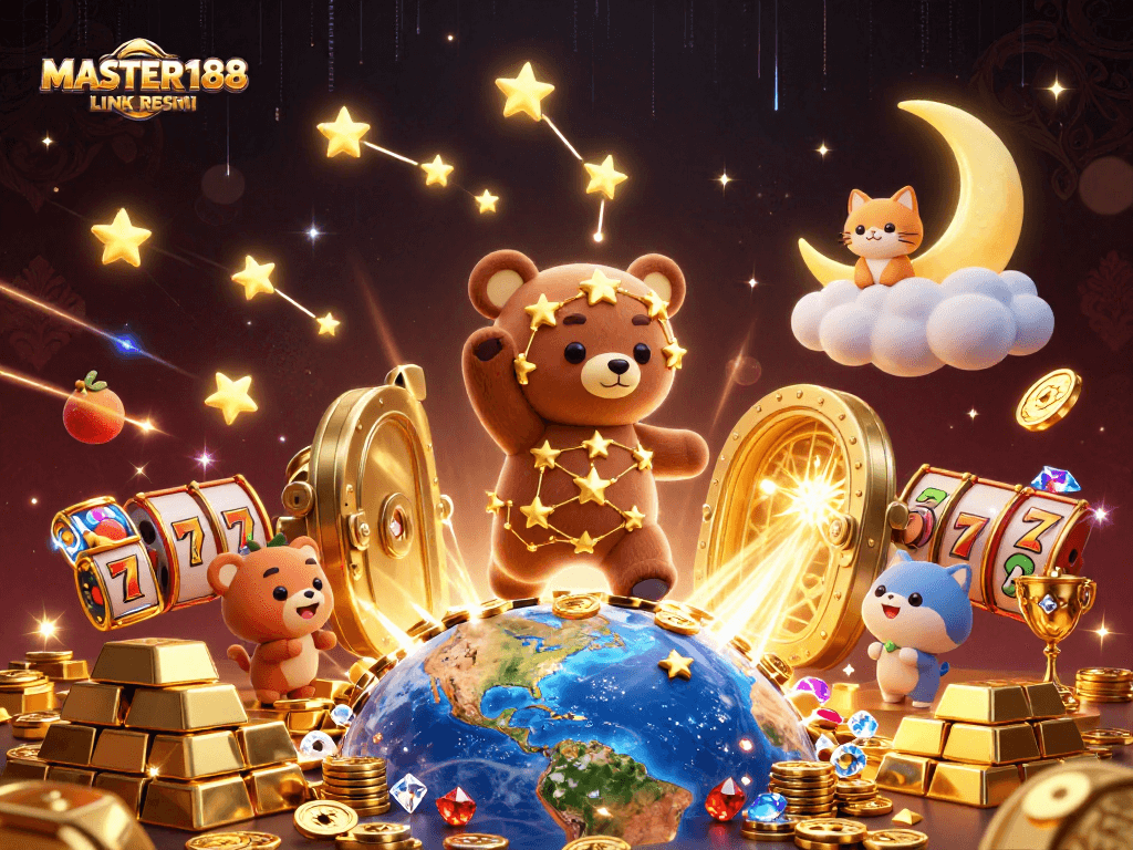Experience winning moments with MASTER188 LINK RESMI in a dynamic casino illustration filled with excitement.