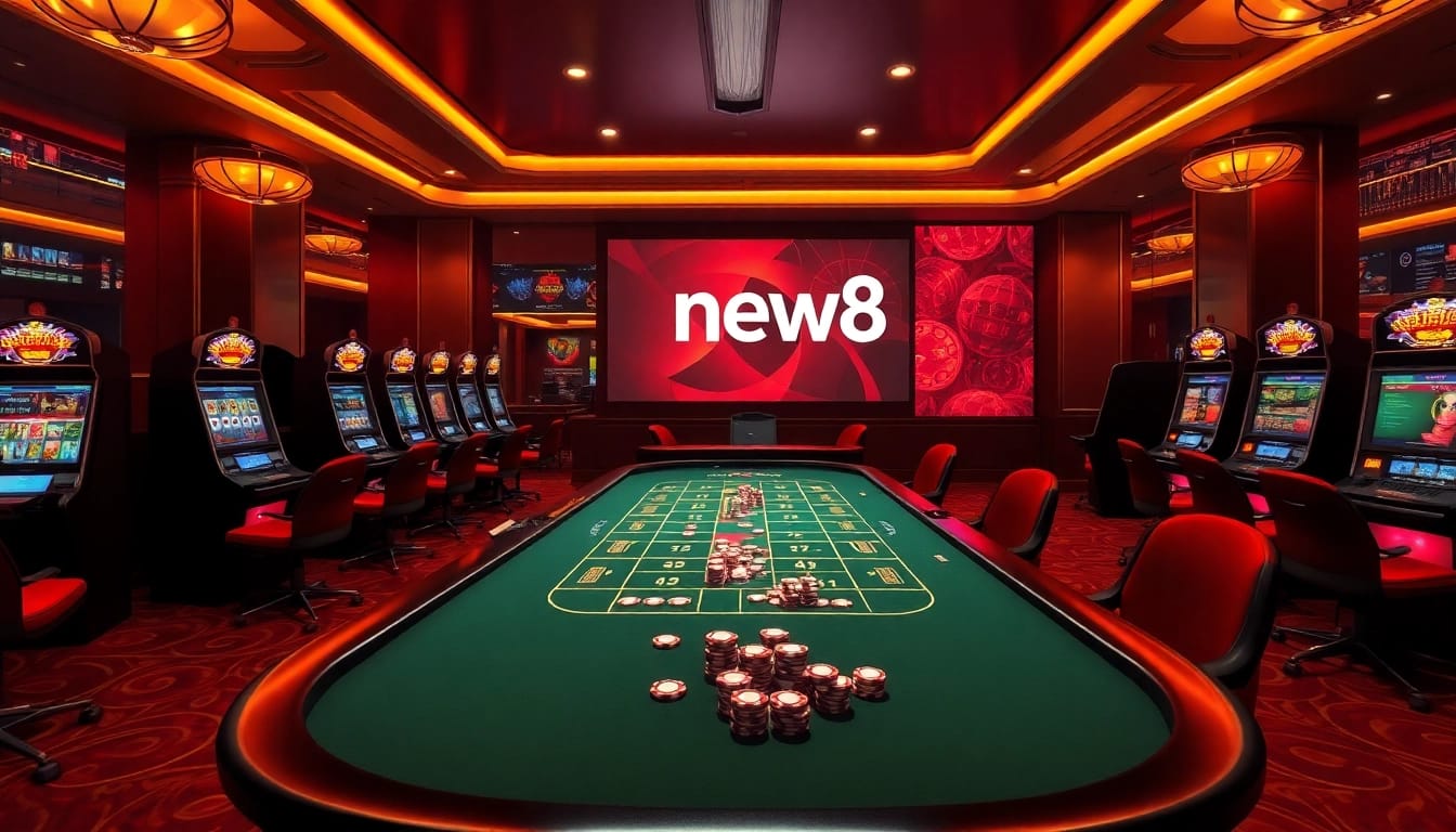 Experience the excitement of new88 with a luxurious casino scene featuring live dealers and vibrant games.