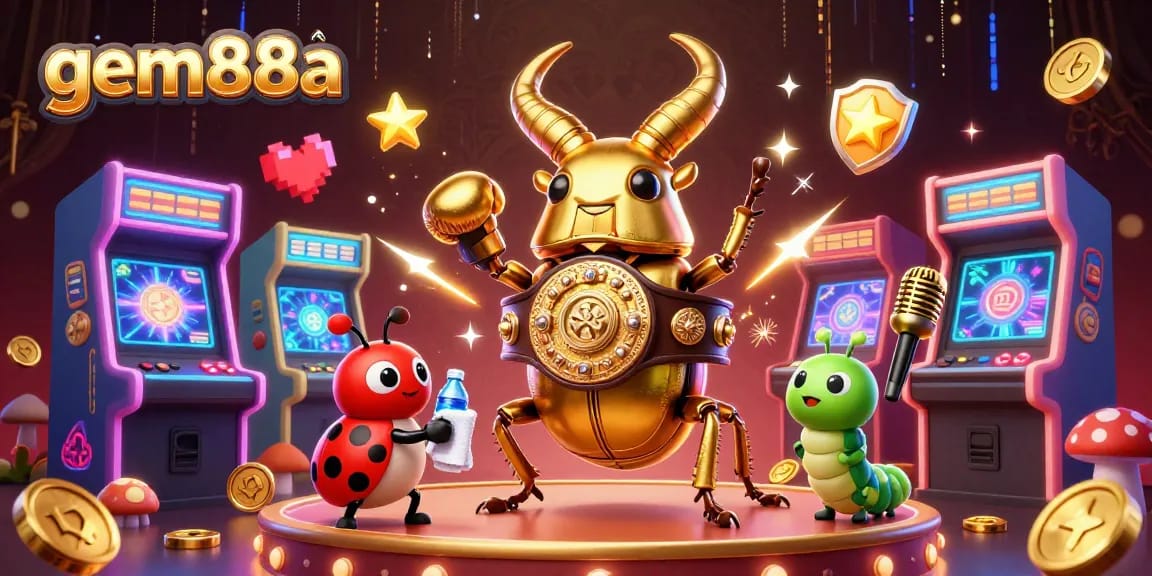 Engage with gem88a's exciting 3D cartoon casino showdown featuring a glowing stag beetle champion.