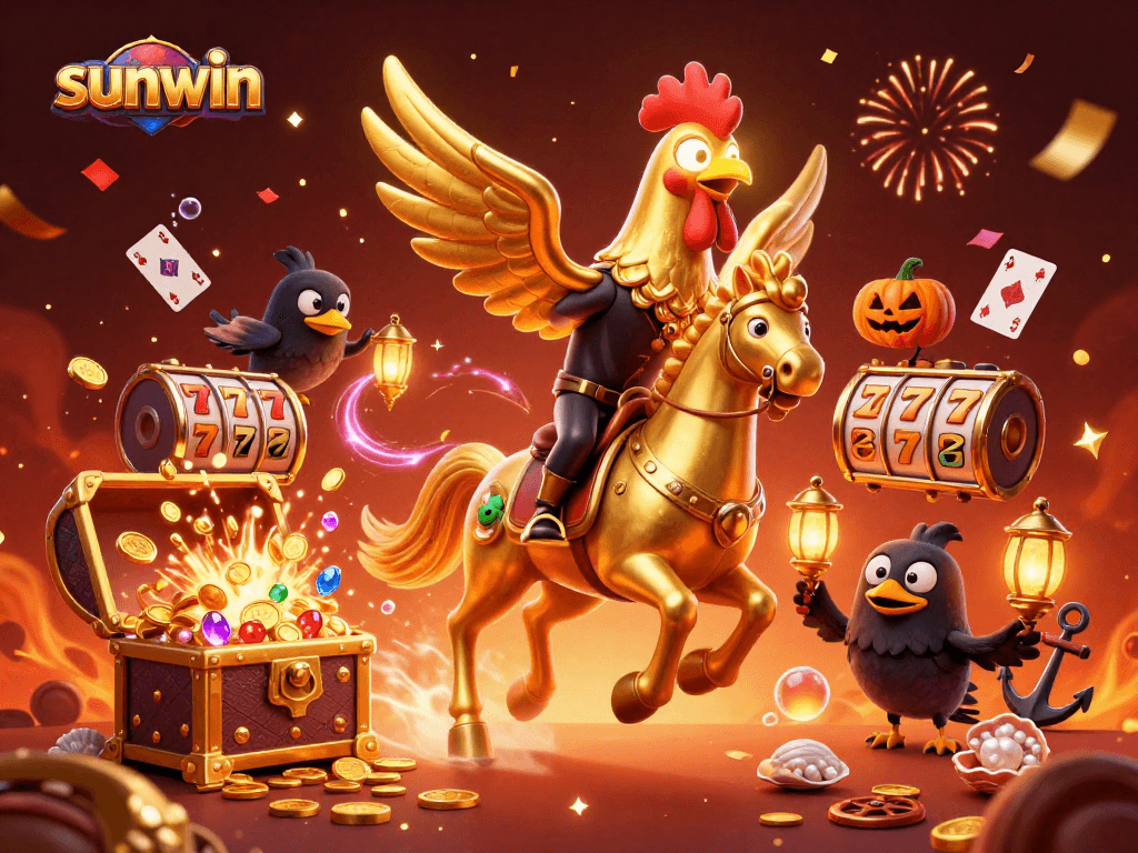 Engage with the vibrant sunwin casino fantasy featuring golden rooster and treasures.