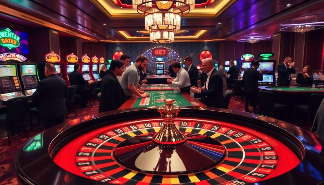 Players engaging in thrilling bets at a roulette table at https://zbet.nyc/, showcasing a vibrant gambling atmosphere.