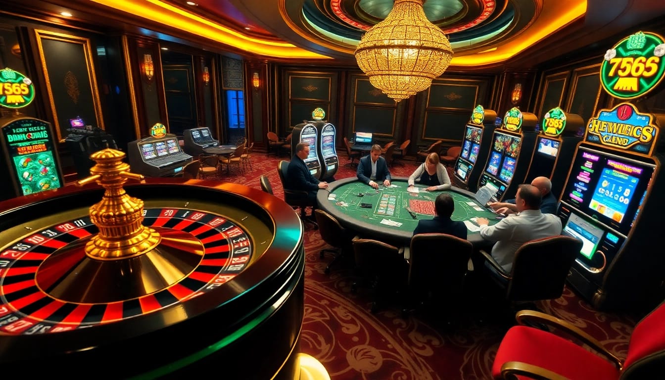 Exciting roulette wheel and poker table at 789f casino showcasing vibrant gambling action.