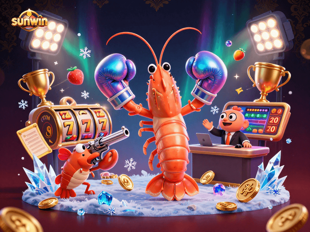 Experience thrilling slot action with sunwin's vibrant illustration featuring boxing mantis shrimp heroes.