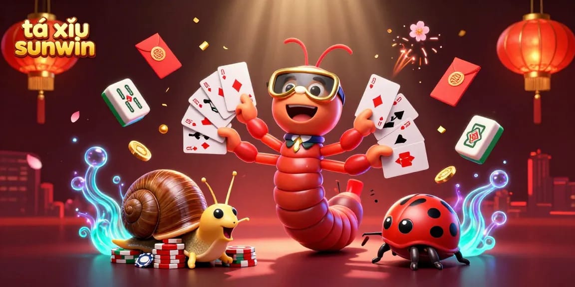 Experience excitement in tài xỉu sunwin with a lively scene featuring a millipede dealer and a snail high-roller.