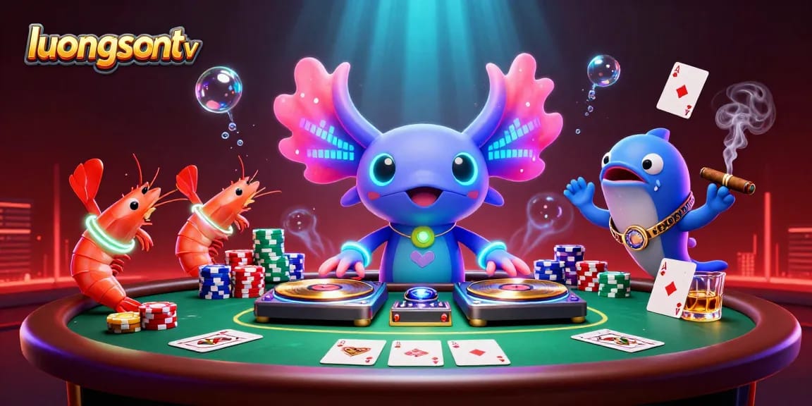 Experience thrilling live betting with luongsontv at a vibrant casino-themed underwater party.