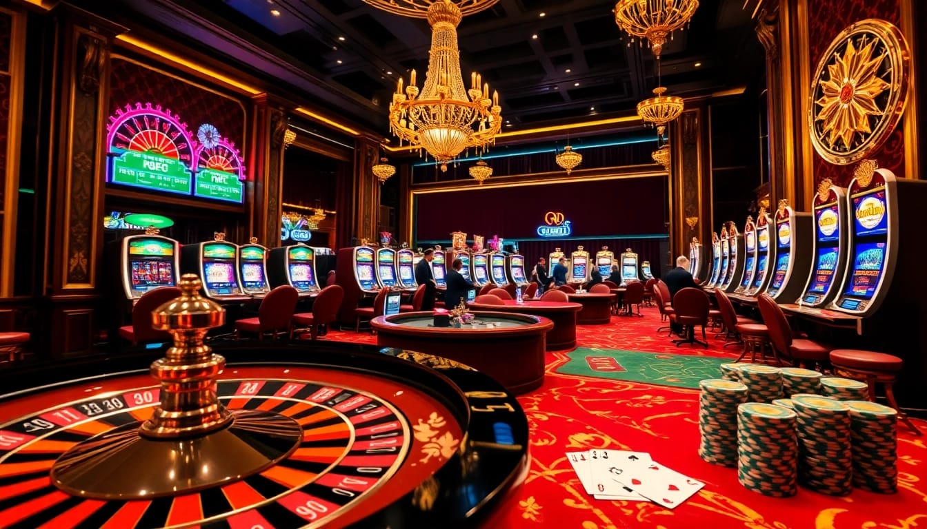 Engaging gamblers at CM88 casino tables with vibrant poker chips and a dazzling roulette wheel.