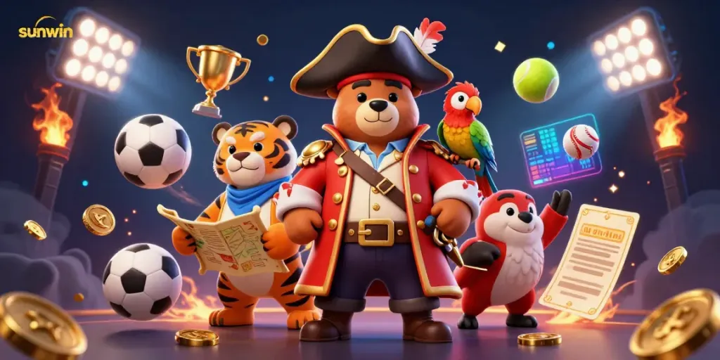 Participate in thrilling gaming experiences at Sunwin with pirate-themed characters and vibrant animations.