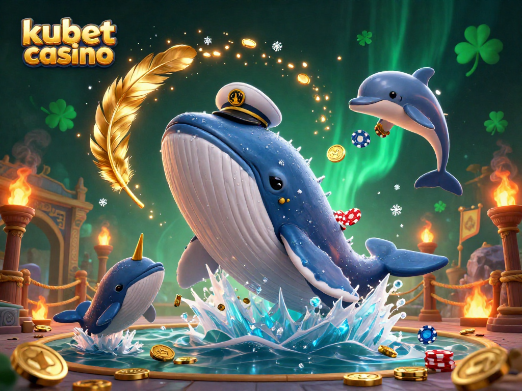 Engage with kubet casino's vibrant atmosphere featuring whales, narwhals, and dolphins in a 3D illustration.