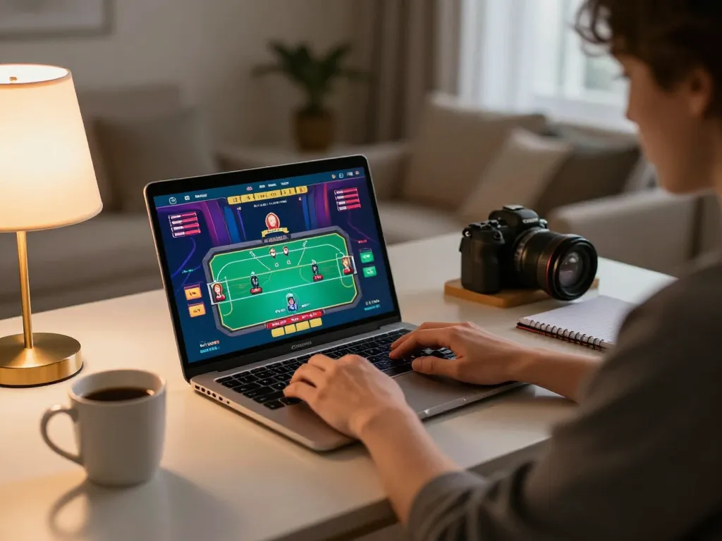 Player enjoying online poker on laptop, featuring b52 gaming interface and strategic notes