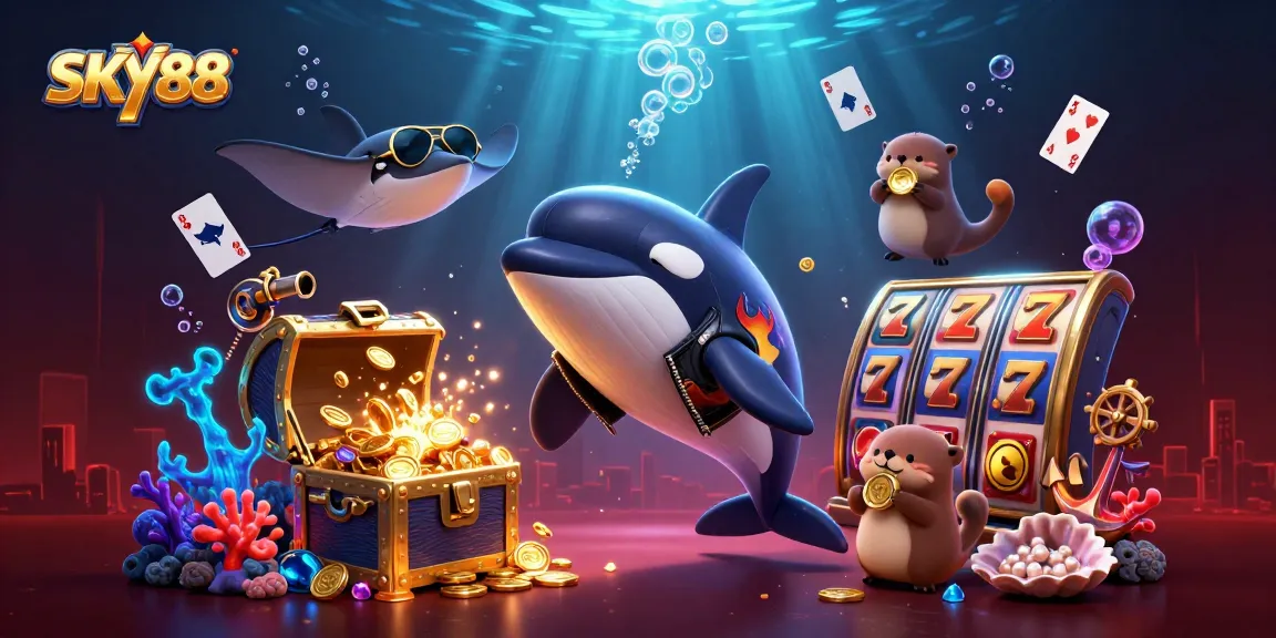 SKY88 showcases a vibrant underwater scene with animated characters representing the excitement of gaming.