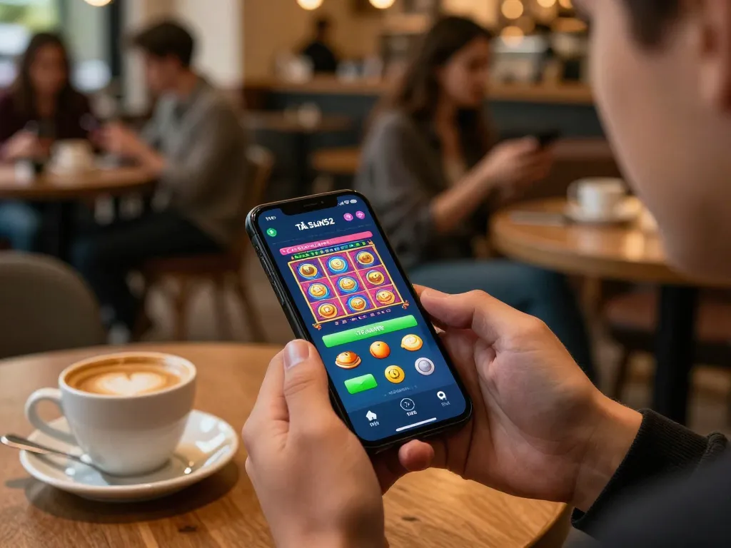 Tải Sun52 mobile app shows vibrant slot game on a smartphone, enhancing gaming experience