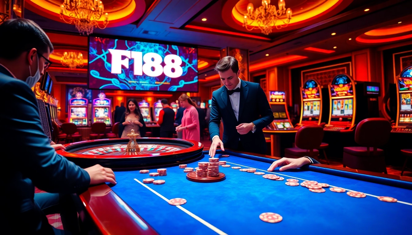 Experience the thrilling atmosphere of F168 Vision's online casino with vibrant gaming and excited players.