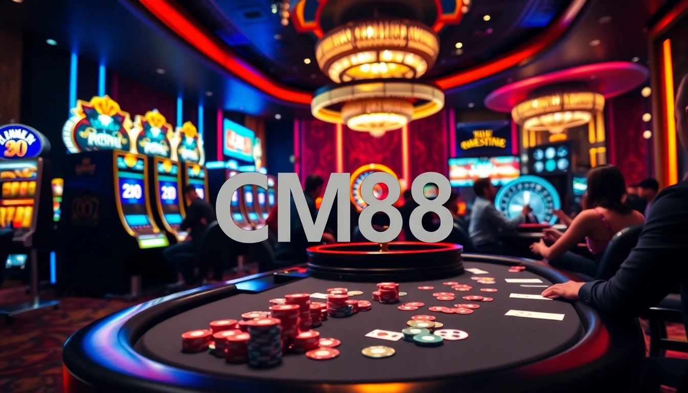 Exciting poker action at CM88 casino with vibrant chips and cards on the table.