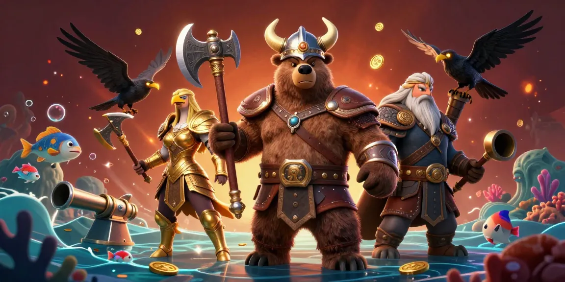 Experience thrilling gameplay with 6886win as a Viking bear and Valkyrie eagle hunt colorful sea creatures.