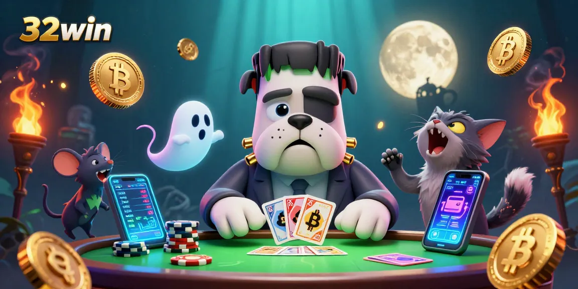 Engage in thrilling casino action at 32win with a fun 3D scene featuring unique characters and vibrant gaming elements.