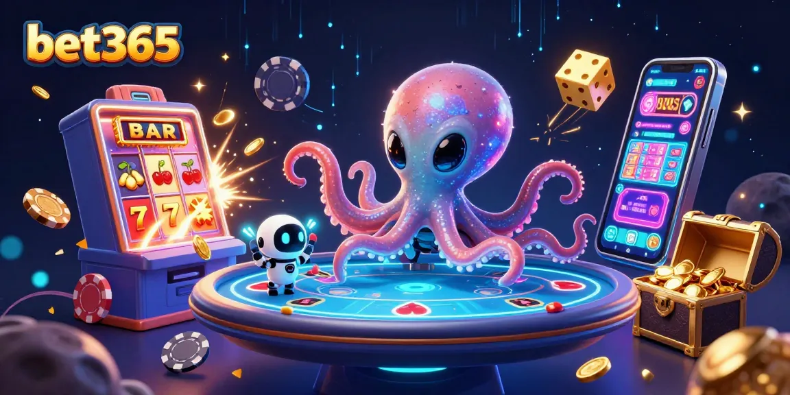 Engage with bet365's vibrant casino experience featuring an alien octopus at a holographic poker table.