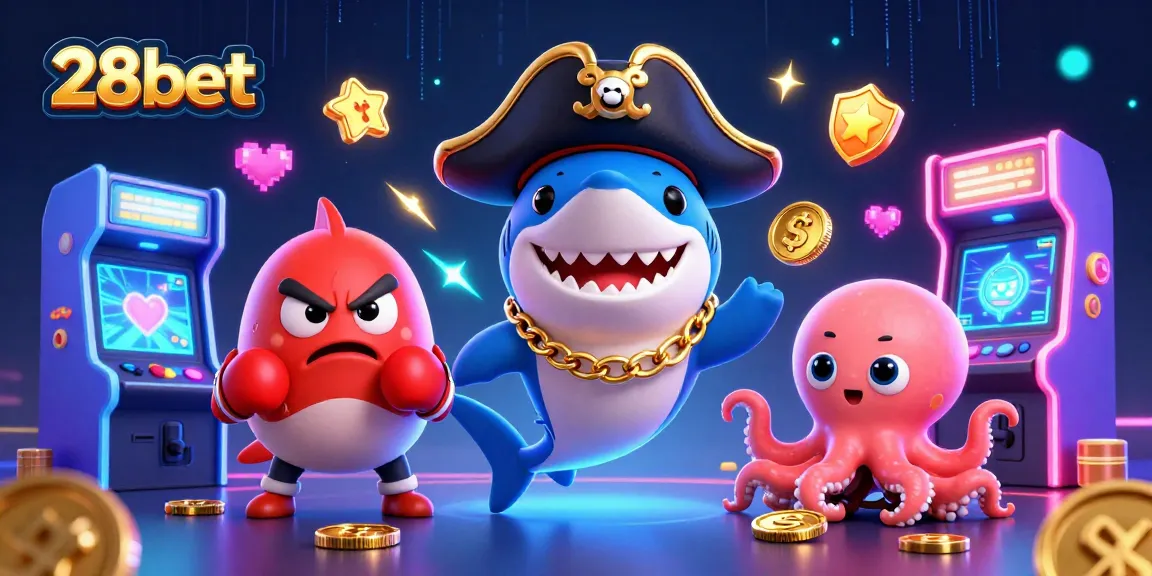 Join the excitement with 28bet, showcasing a vibrant 3D casino scene filled with playful characters and dynamic elements.