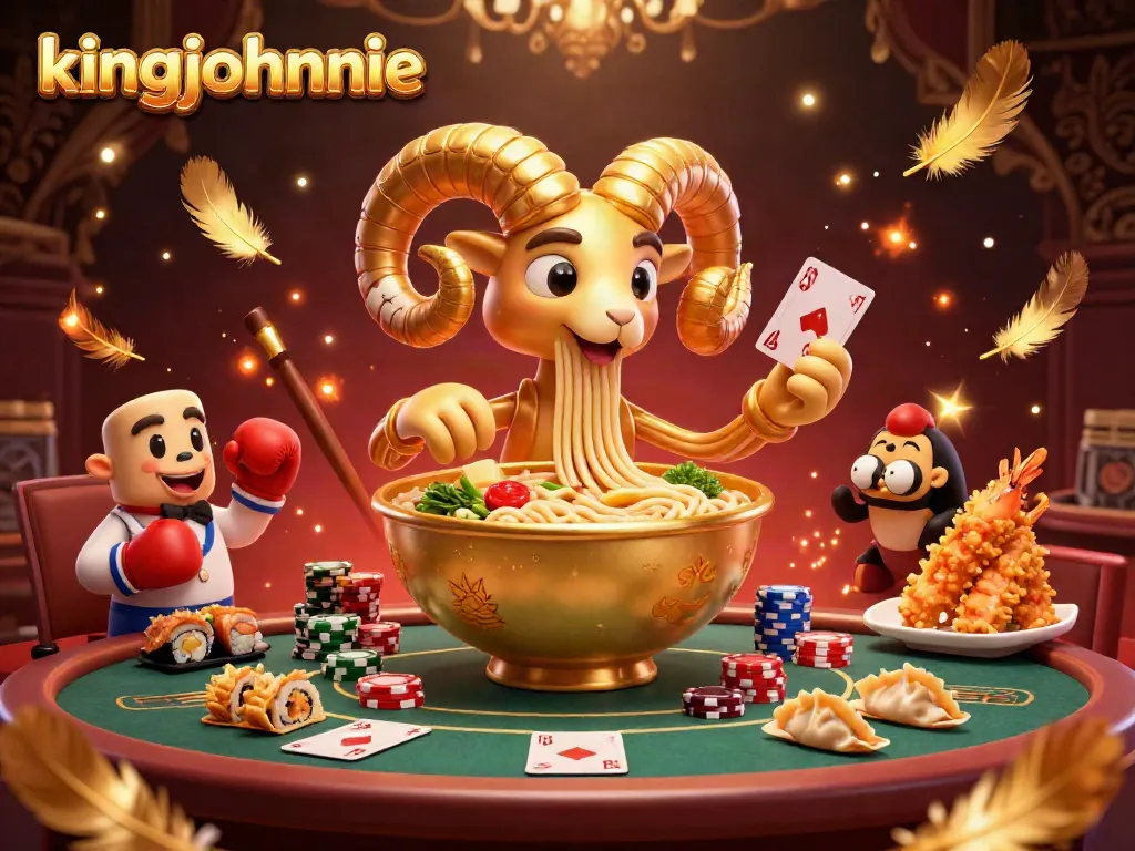 Engage with kingjohnnie in an exciting 3D casino scene featuring vibrant characters and game elements.