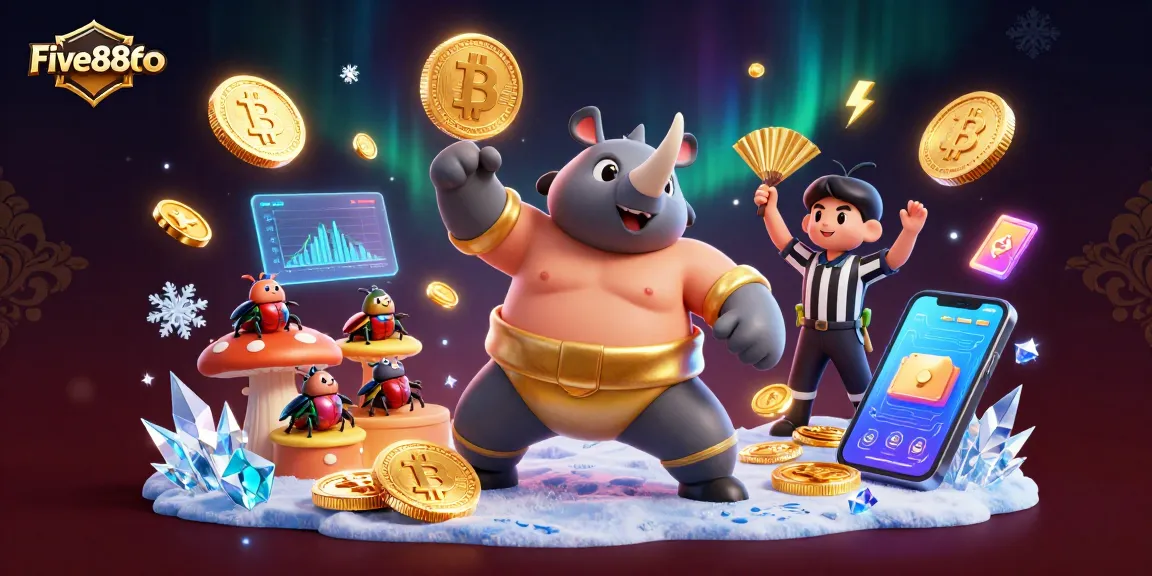 Win big with Five88foo in a vibrant 3D casino scene featuring a sumo beetle champion!