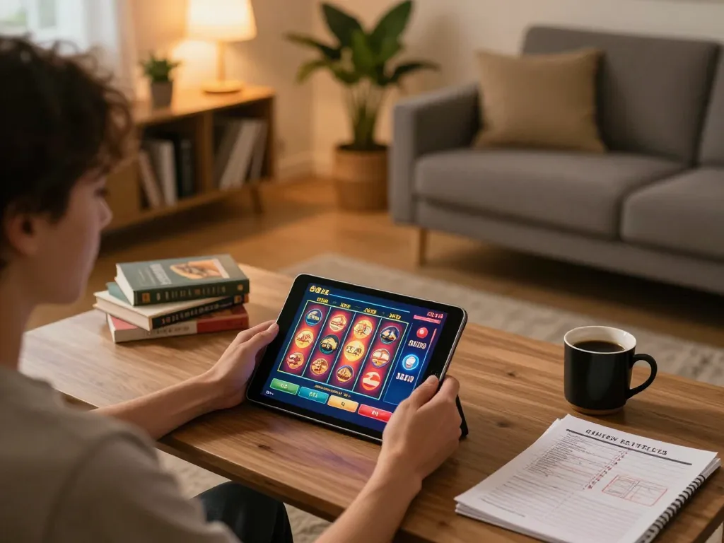 Engaging with HI88 online slots from a cozy home setup, highlighting the gaming interface.