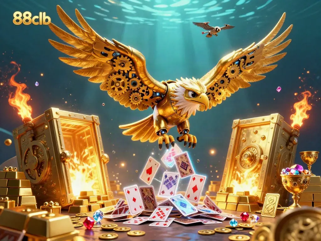 Experience thrilling action at 88clb with a cybernetic eagle diving among treasure, gold, and gems.