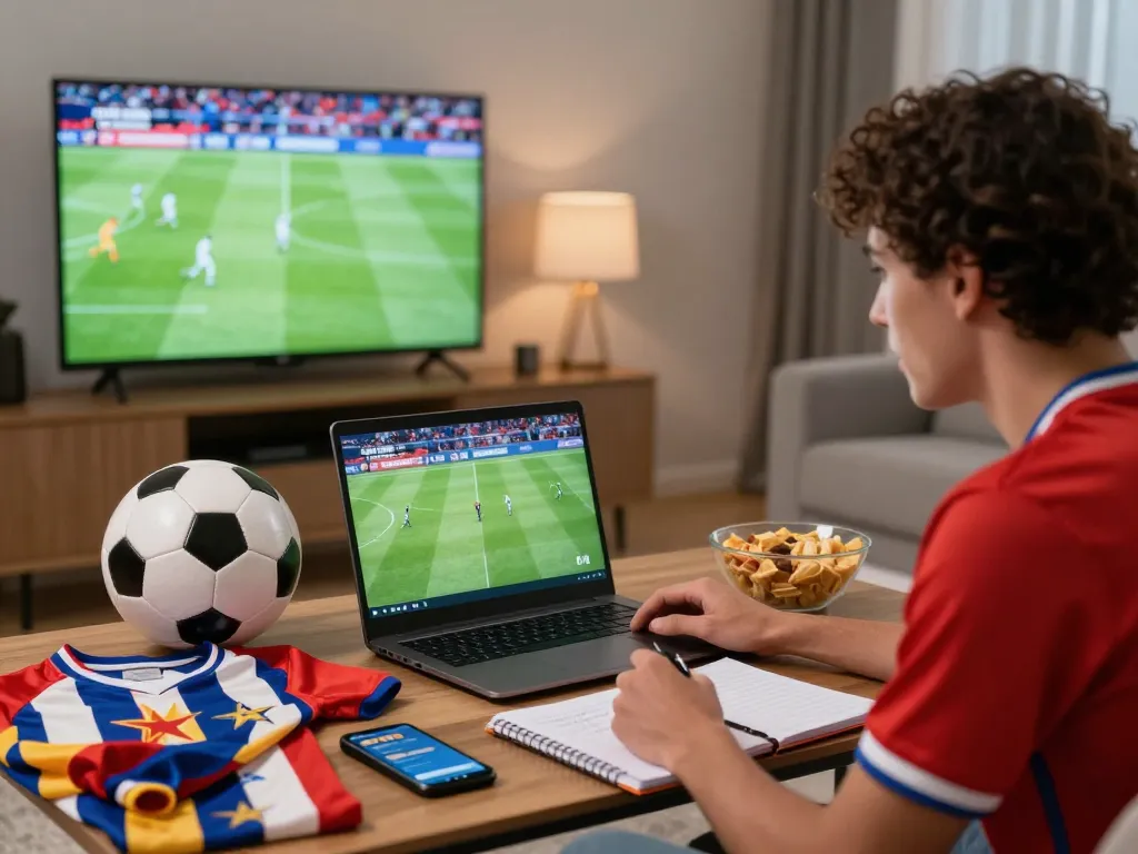 Xoilac online soccer streaming fan experience with live match on laptop.