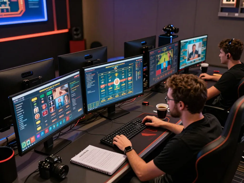 Player engaged in online casino gaming with 7mz interface displayed on multiple screens for strategic bets