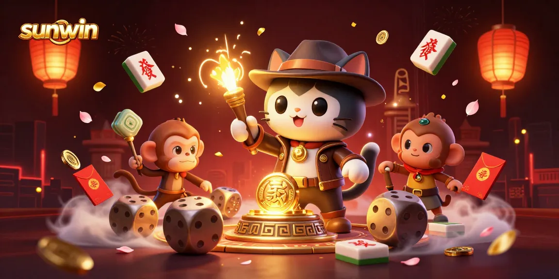 Experience thrill with sunwin as a cat explorer finds golden casino treasures in a dynamic 3D scene