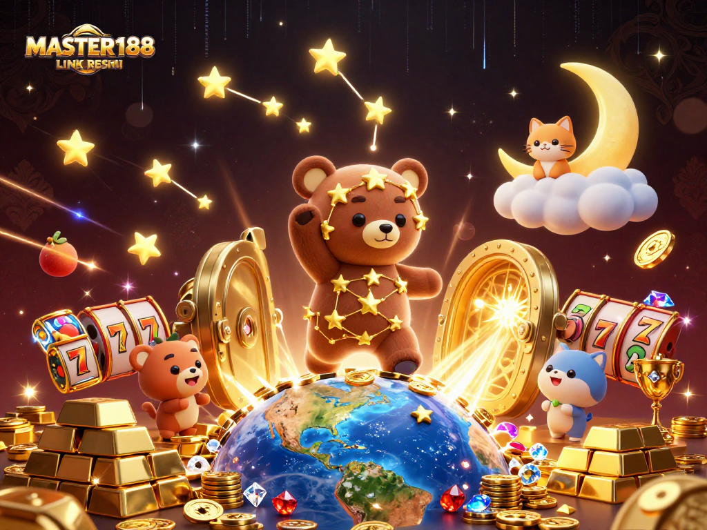 Experience winning moments with MASTER188 LINK RESMI in a dynamic casino illustration filled with excitement.
