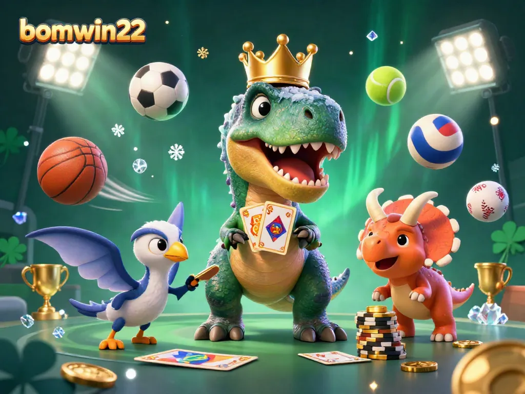 Engage with bomwin22's dynamic gaming scene featuring animated characters and vibrant casino elements.