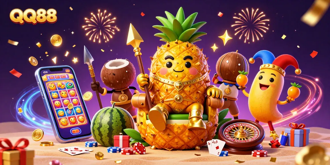 Win big with QQ88 in a vibrant 3D casino illustration showcasing exciting gaming elements.