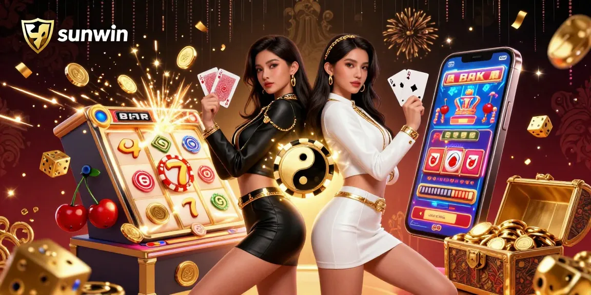 Experience high-stakes gameplay at sunwin with stunning twin dealers showcasing winning cards amidst casino excitement.