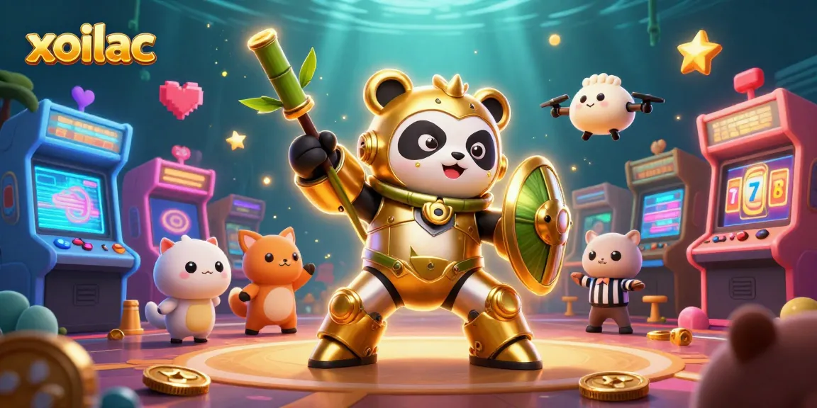 Experience thrilling gameplay in xoilac's vibrant casino world with golden panda characters and dynamic elements.
