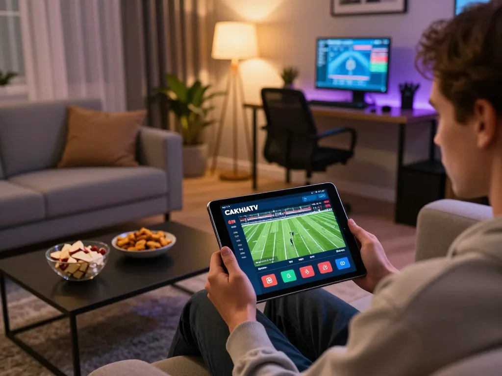 Experience live football betting with CAKHIATV in a cozy home setting, engaging and exciting.