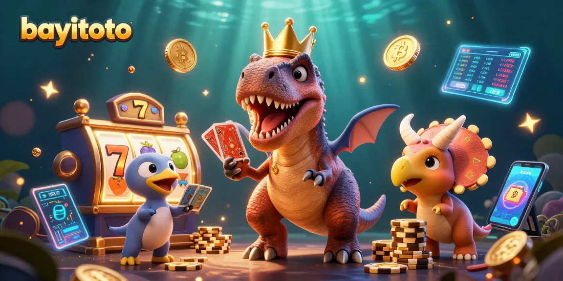 Experience thrilling gameplay at bayitoto featuring friendly dinosaur characters engaged in classic casino games.