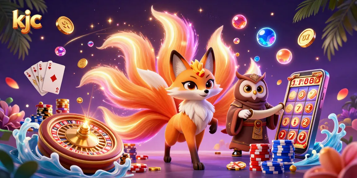 KJC enhances gaming excitement with a vibrant 3D scene featuring animated casino characters and dynamic elements.