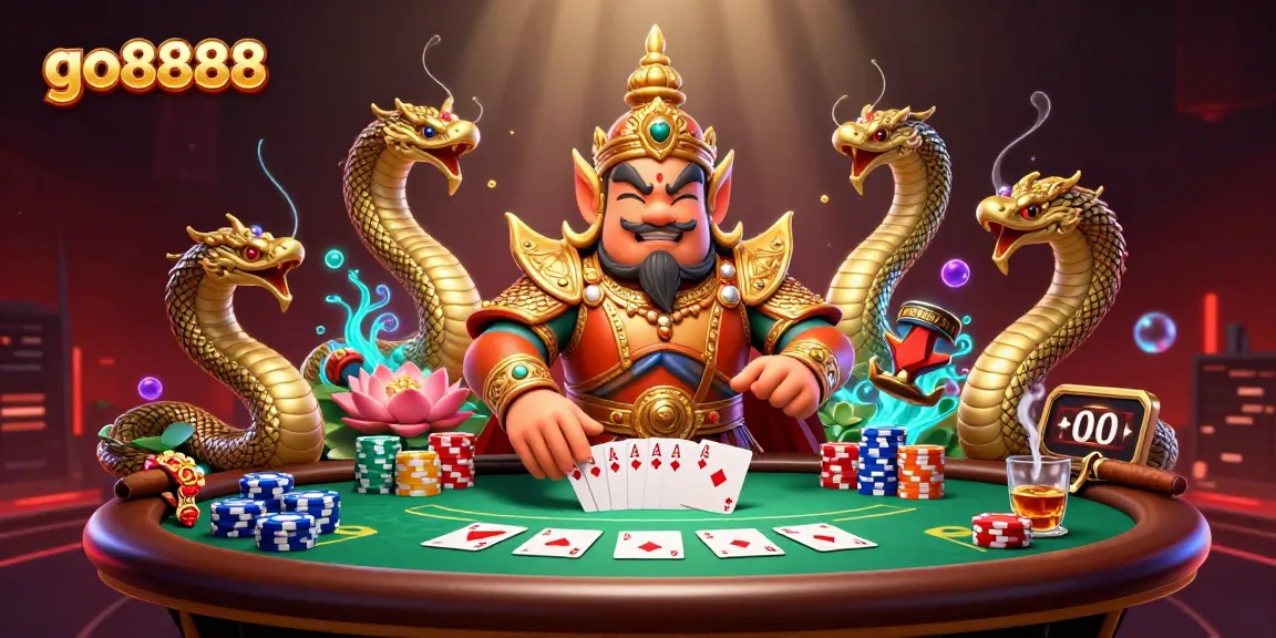Engage with the exciting atmosphere of go8888, featuring vibrant characters and poker game elements in 3D.