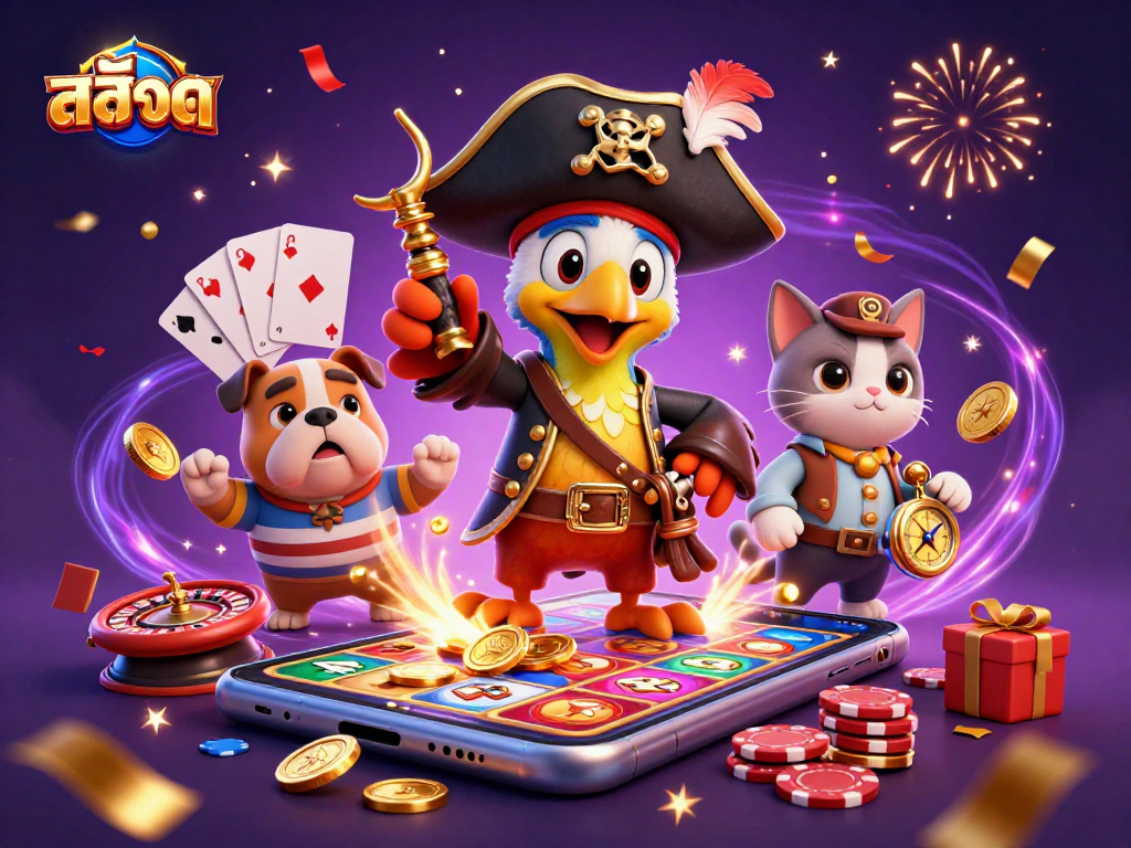 Experience thrilling สล็อต action with exciting characters and colorful casino elements in a dynamic scene.