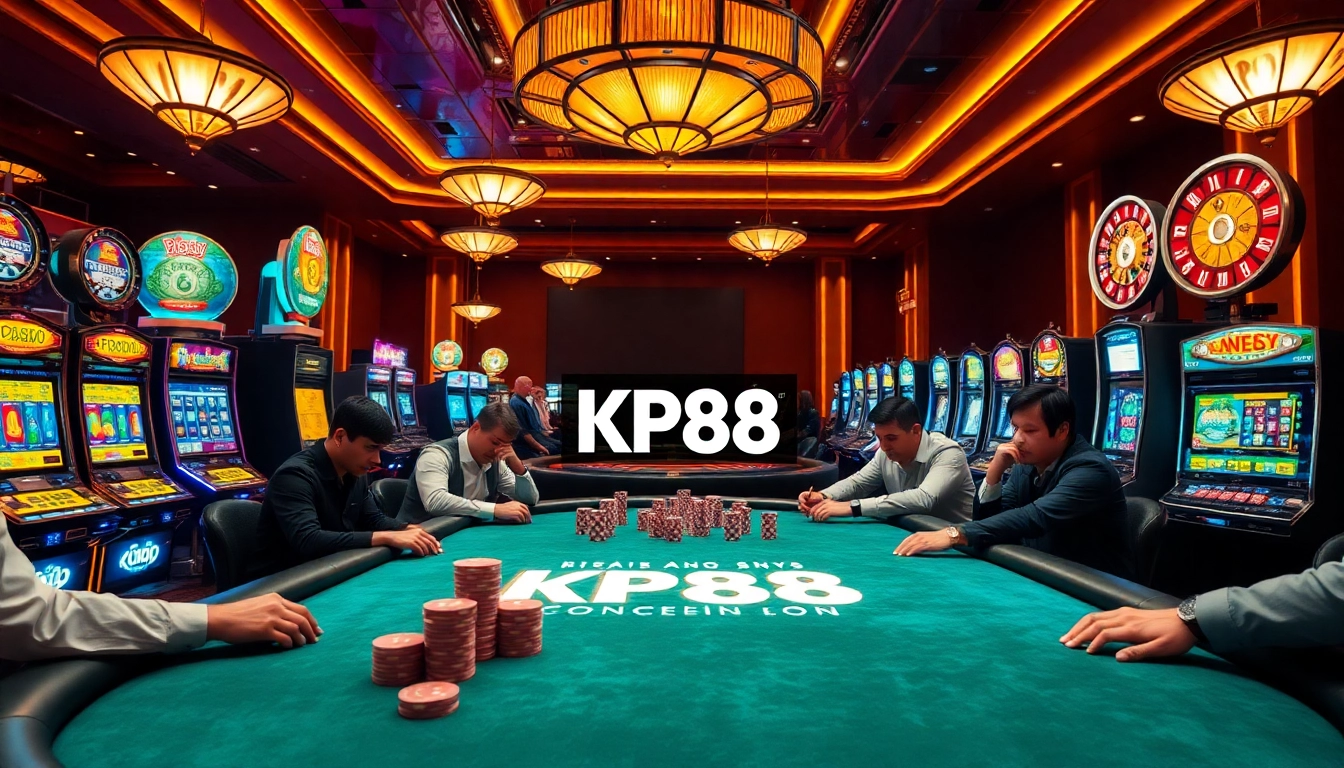 KP88 showcasing intense poker gameplay with vibrant casino elements and high stakes.
