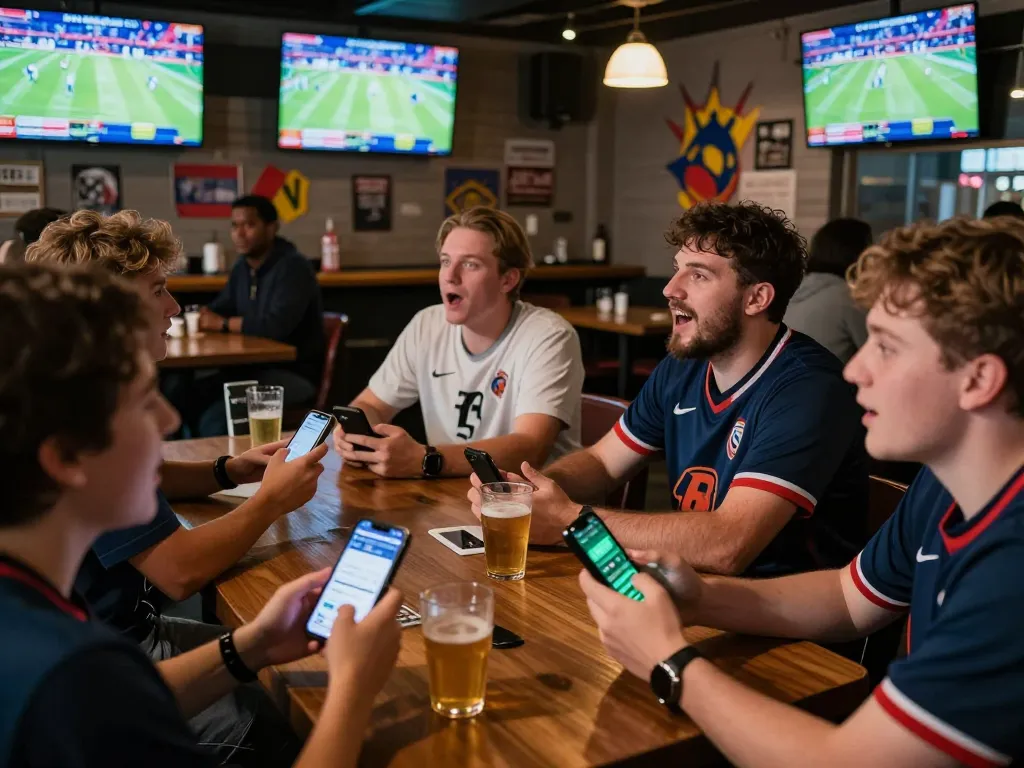 Players optimize their betting strategies at go8 during a sports viewing experience in a lively bar