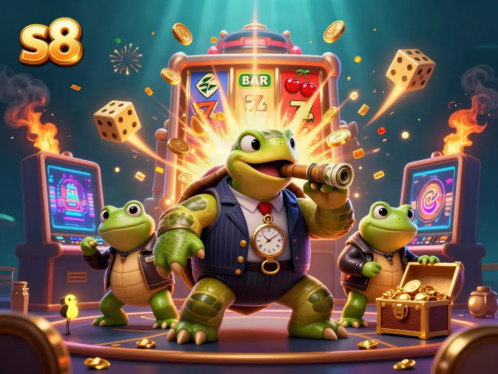 Experience thrilling gameplay at s8 with our vibrant 3D illustration of a casino scene.