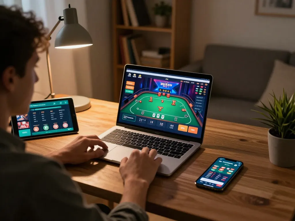 Engaging online poker session at home showcasing sc88 strategy and focus on betting tactics.