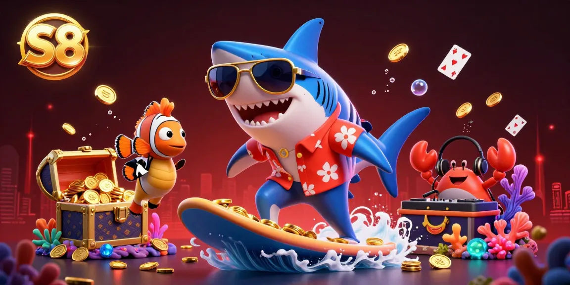 Join the thrill at S8 casino with vibrant 3D characters and a splash of gold coins and gems!