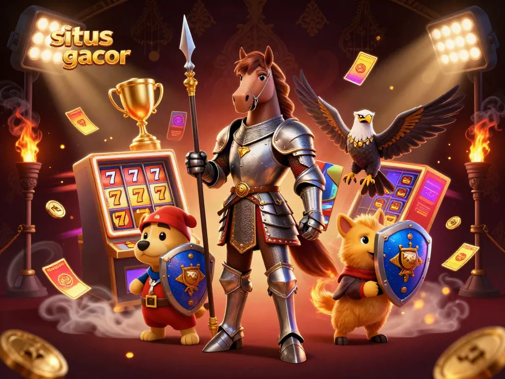 Engage with situs slot gacor through an exciting illustration featuring knights and dynamic slot elements.