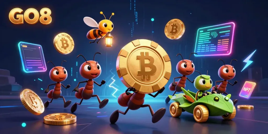 GO8 ants heist illustration capturing excitement in the crypto casino world